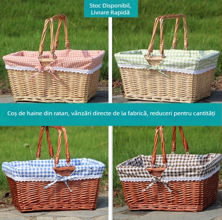 Coș de picnic din ratan, împletitură din ratan, stil lux ușor