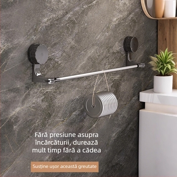 Suport pentru prosoape cu ventuză, fără găuri, extensibil pentru baie, din plastic