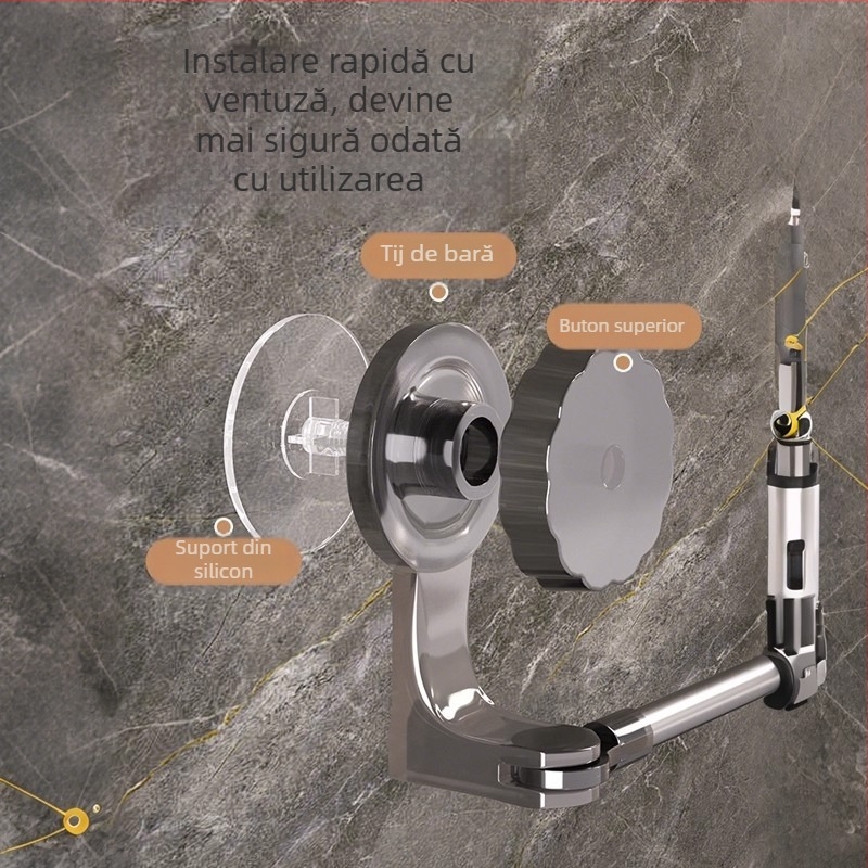 Suport pentru prosoape cu ventuză, fără găuri, extensibil pentru baie, din plastic