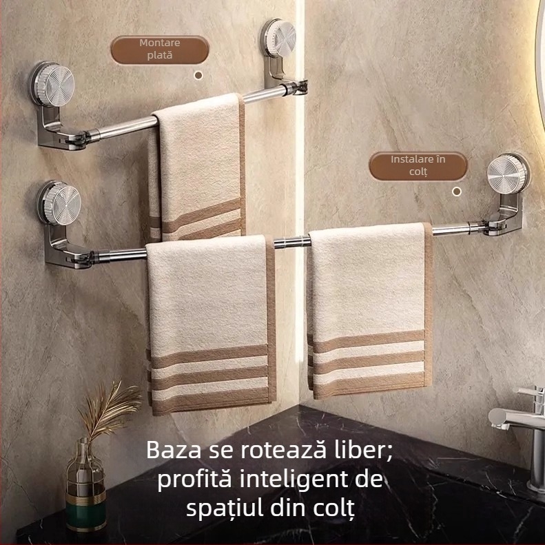 Bară de prosoape din plastic cu ventuză, pentru baie, extensibilă, fără montaj, ambalare individuală