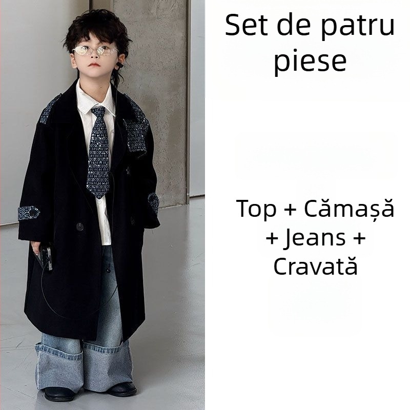 Palton în stil coreean, model solid, țesătură Modală, material principal: blană de iepure, închidere cu nasturi pe un rând, guler de tip sacou