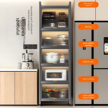 Raft bucătărie pentru spații înguste – podea, etajare multiplă pentru oale și cuptor cu microunde, mobil, din oțel carbon