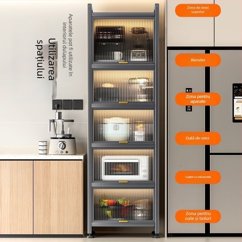 Raft bucătărie pentru spații înguste – podea, etajare multiplă pentru oale și cuptor cu microunde, mobil, din oțel carbon