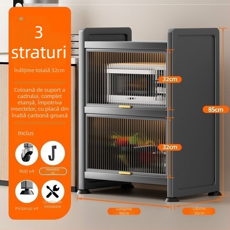 Raft bucătărie pentru spații înguste – podea, etajare multiplă pentru oale și cuptor cu microunde, mobil, din oțel carbon