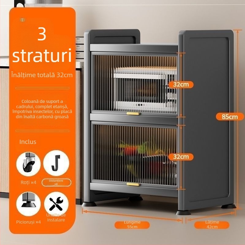 Raft bucătărie pentru spații înguste – podea, etajare multiplă pentru oale și cuptor cu microunde, mobil, din oțel carbon