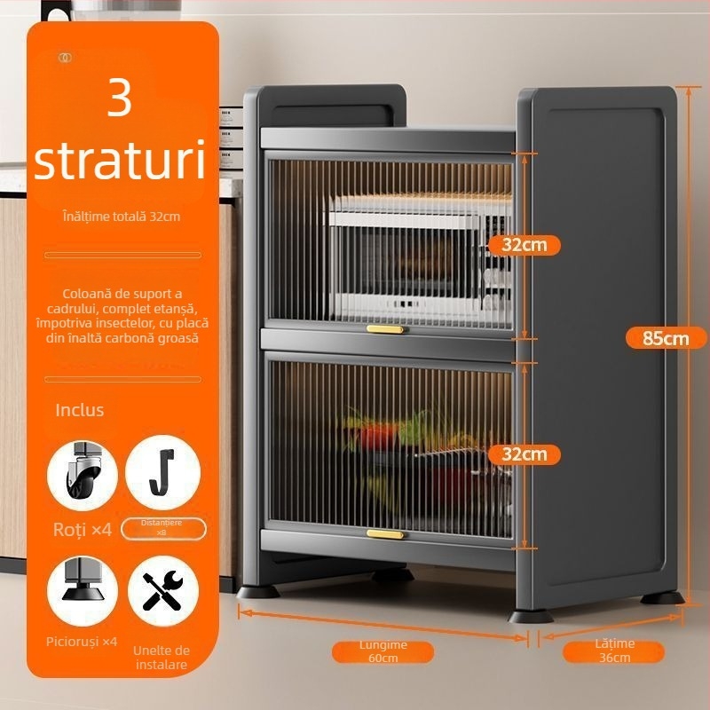 Raft bucătărie pentru spații înguste – podea, etajare multiplă pentru oale și cuptor cu microunde, mobil, din oțel carbon