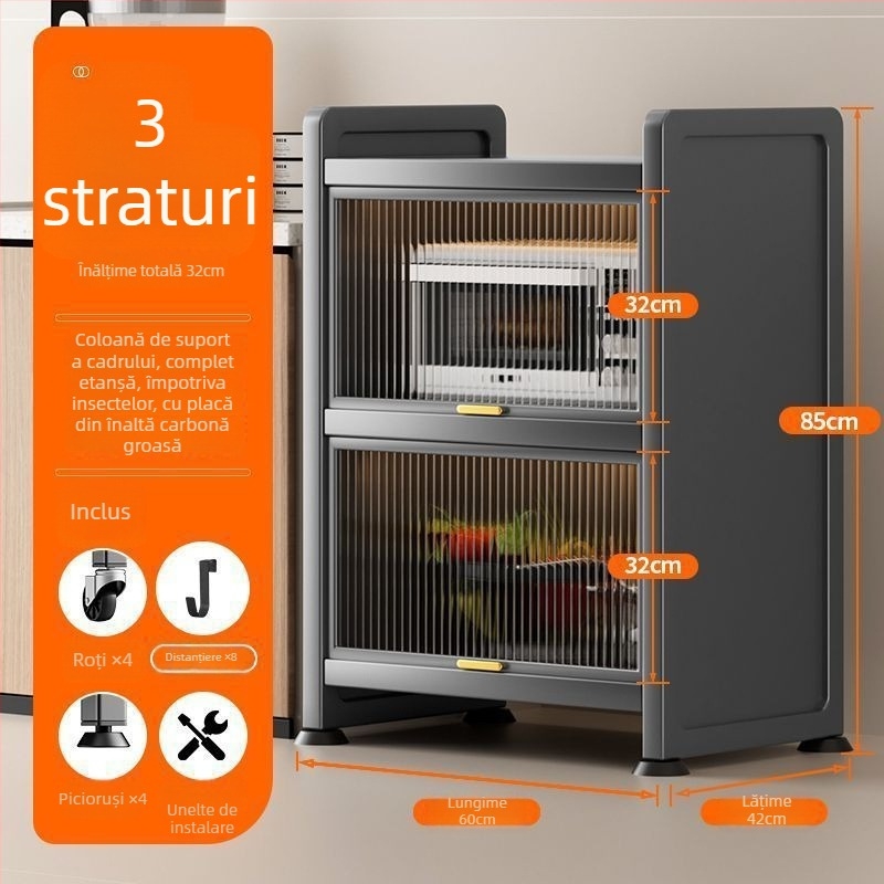 Raft bucătărie pentru spații înguste – podea, etajare multiplă pentru oale și cuptor cu microunde, mobil, din oțel carbon