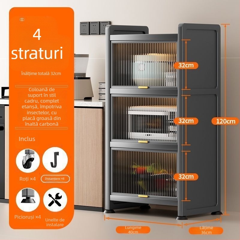 Raft bucătărie pentru spații înguste – podea, etajare multiplă pentru oale și cuptor cu microunde, mobil, din oțel carbon