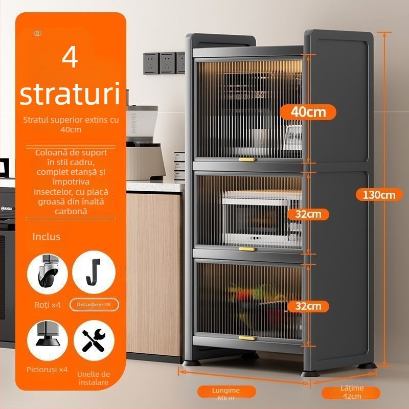 Raft bucătărie pentru spații înguste – podea, etajare multiplă pentru oale și cuptor cu microunde, mobil, din oțel carbon