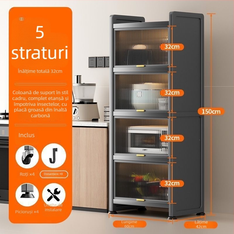 Raft bucătărie pentru spații înguste – podea, etajare multiplă pentru oale și cuptor cu microunde, mobil, din oțel carbon