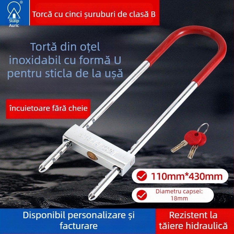 Încuietoare pentru ușă de sticlă, din oțel cu broască mortise, greutate 1500, pentru motociclete, vehicule electrice, biciclete și uși de sticlă, design modern minimalist