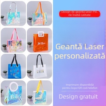 Geantă de cadouri din PVC cu laser, transparentă, cusută prin presare la cald, cod 66866, material nou
