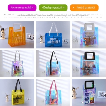 Geantă de cadouri din PVC cu laser, transparentă, cusută prin presare la cald, cod 66866, material nou