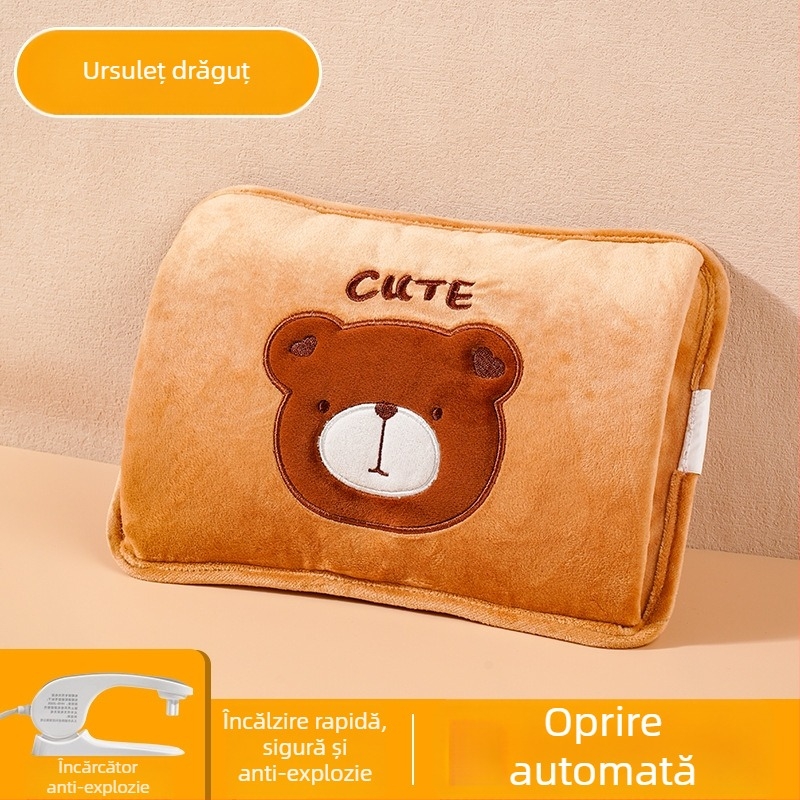 Sticlă de apă fierbinte reîncărcabilă - sigură, pungă electrică de încălzire cu autoîncălzire HLZ-2025, 220V, 380W, material flanel