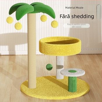 Raft de cățărare pentru pisici cu cuib și copac, plăcuță de zgâriere încorporată, design capsulă spațială, stil minimalist, material sisal