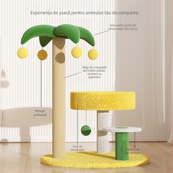 Raft de cățărare pentru pisici cu cuib și copac, plăcuță de zgâriere încorporată, design capsulă spațială, stil minimalist, material sisal