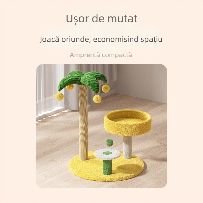 Raft de cățărare pentru pisici cu cuib și copac, plăcuță de zgâriere încorporată, design capsulă spațială, stil minimalist, material sisal