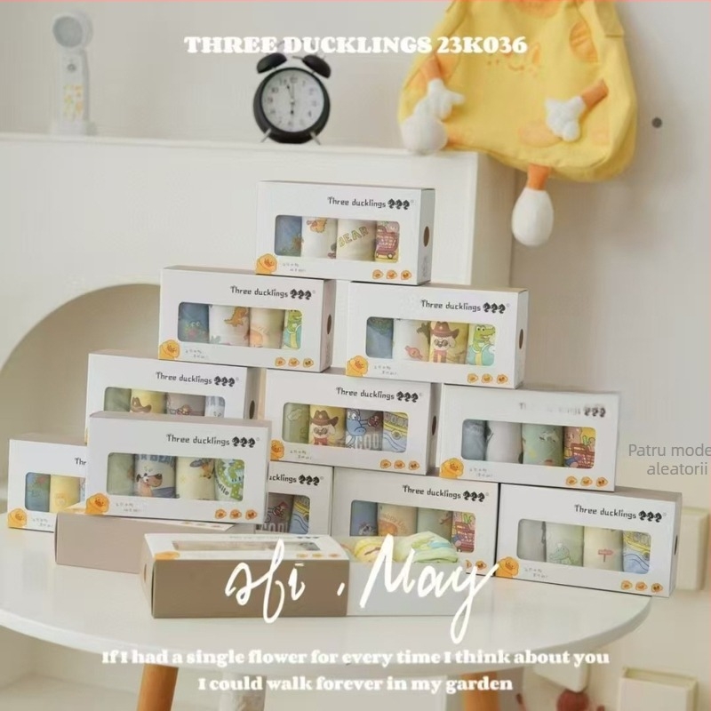 Chiloți pentru copii cu imprimeu desene animate, set de 4 bucăți, 95% bumbac, pentru copii 3–8 ani