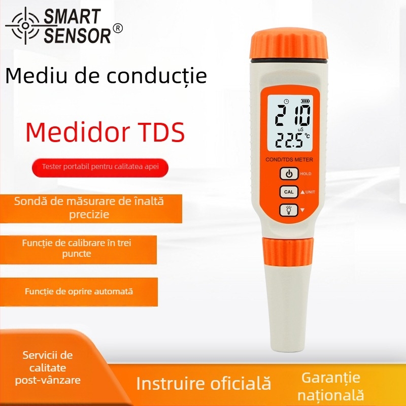 Testăr de calitate a apei tip stilou – conductivitate & TDS, portabil AR8011 (0–19.99 mS / 0–199.99 ppm; precizie ±3% F.S ±1 digit; rezoluție 1 μS / 1 ppm / 0.1 °C; alimentare: 4x LR44)