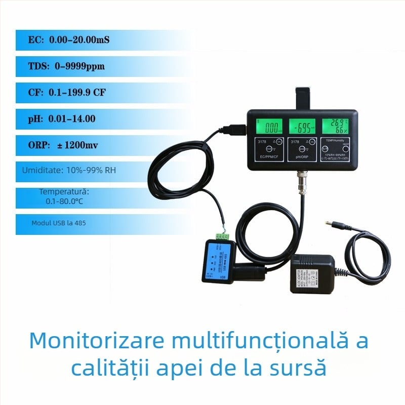 Detector de calitate a apei 7 în 1 - monitor online multi-parametric cu RS485, pH 0-14, precizie 0,01, duritatea totală, salinitate