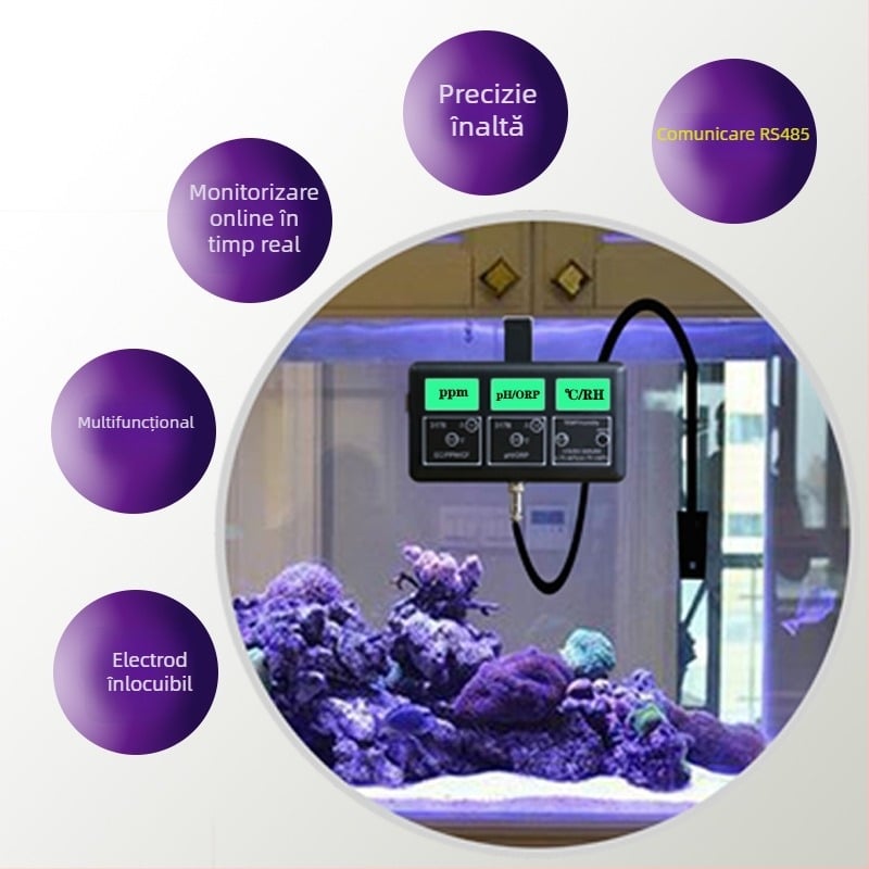 Detector de calitate a apei 7 în 1 - monitor online multi-parametric cu RS485, pH 0-14, precizie 0,01, duritatea totală, salinitate