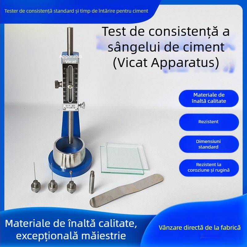 Aparat Vicat standard pentru consistența pastei de ciment și timpul de priză – Model Standard, interval 0-70, precizie 0.1, articol WKY01, cu matriță rotundă de înlocuire