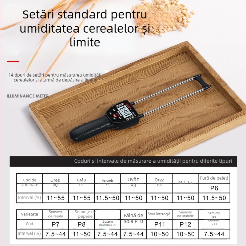 Delixi DLX-HT630A detector de umiditate pentru cereale – pentru grâu, orez, porumb și soia – interval 7,5–55%, rezoluție 0,1%
