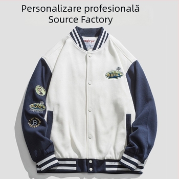 Tricou-jachetă baseball personalizat cu broderie de logo, material din bumbac, croială lejeră, guler rotund, închidere cu nasturi