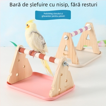 Suport papagal din lemn de pin – birou, potrivit pentru papagali mici și mijlociți, tavă ușor de curățat