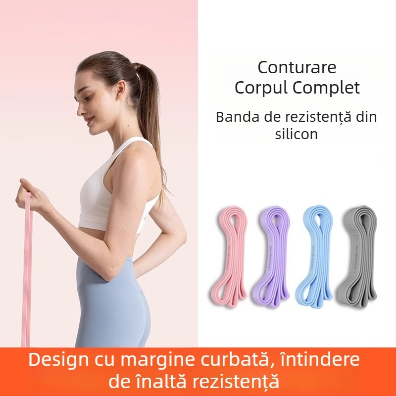 Bandă de rezistență din silicon pentru antrenament de forță — fitness acasă și yoga; țintește fese, picioare și spate; material: silicon