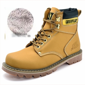 Ghete de iarnă cu vârf din oțel, unisex, partea superioară din piele dublă, talpă gumă, toc înclinant 3-5 cm