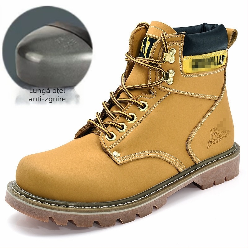 Ghete de iarnă cu vârf din oțel, unisex, partea superioară din piele dublă, talpă gumă, toc înclinant 3-5 cm