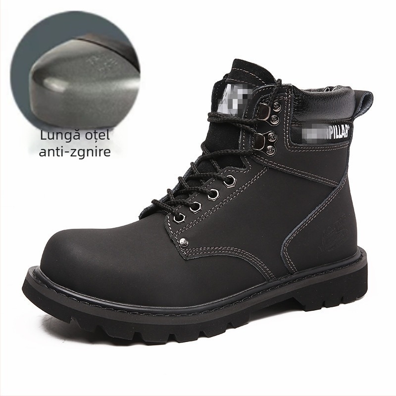 Ghete de iarnă cu vârf din oțel, unisex, partea superioară din piele dublă, talpă gumă, toc înclinant 3-5 cm