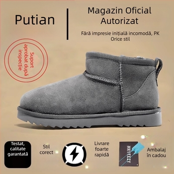 Cizme de zăpadă cu partea superioară din blană integrată, termice, talpă din cauciuc carbon, vârf rotund