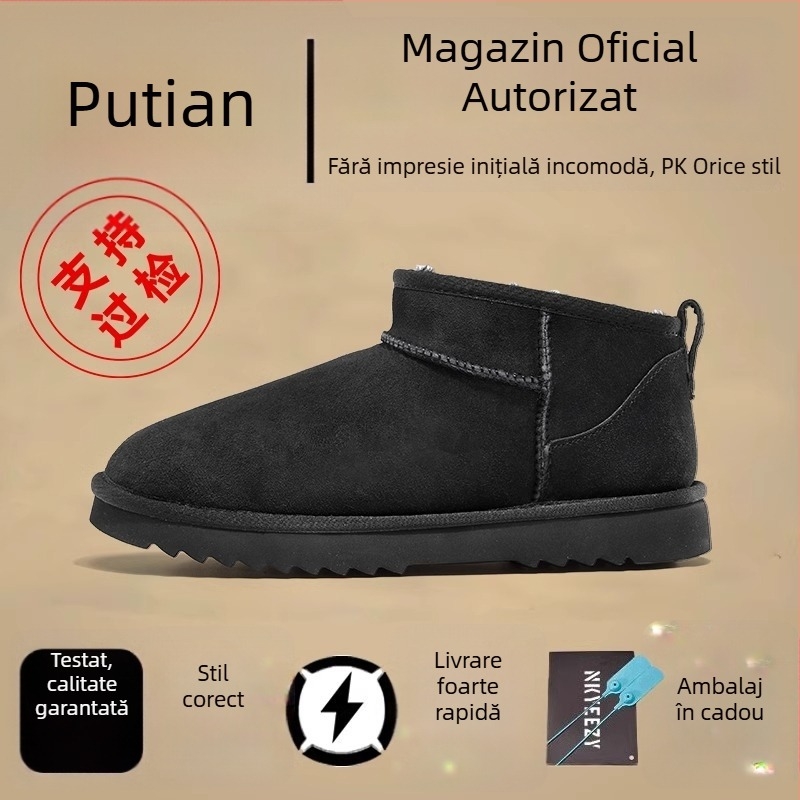 Cizme de zăpadă cu partea superioară din blană integrată, termice, talpă din cauciuc carbon, vârf rotund