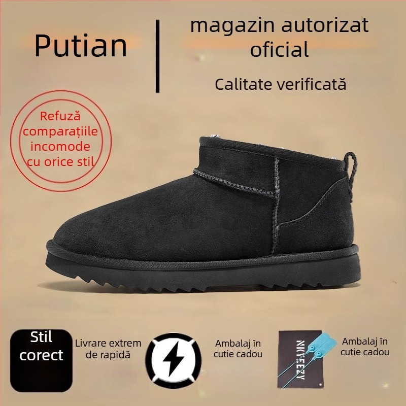 Cizme de zăpadă cu partea superioară din blană integrată, termice, talpă din cauciuc carbon, vârf rotund