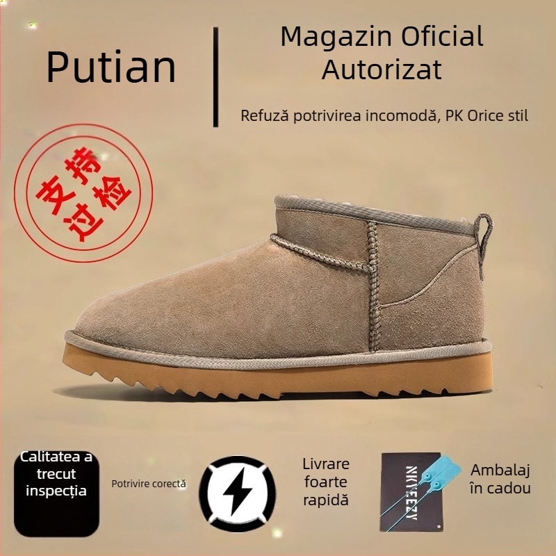 Cizme de zăpadă cu partea superioară din blană integrată, termice, talpă din cauciuc carbon, vârf rotund