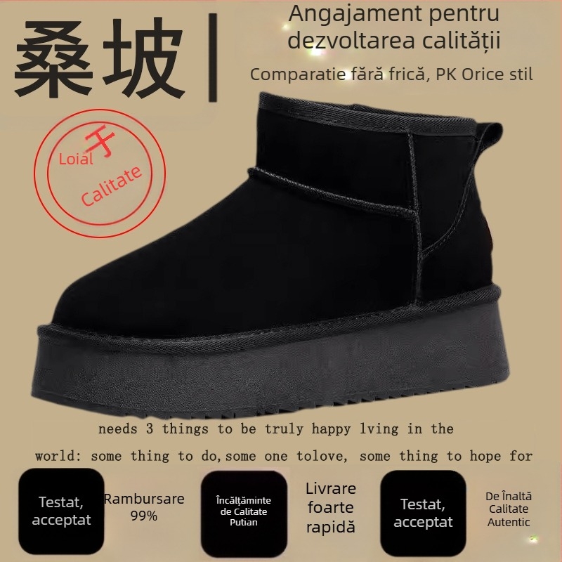 Cizme de zăpadă cu partea superioară din blană integrată, termice, talpă din cauciuc carbon, vârf rotund