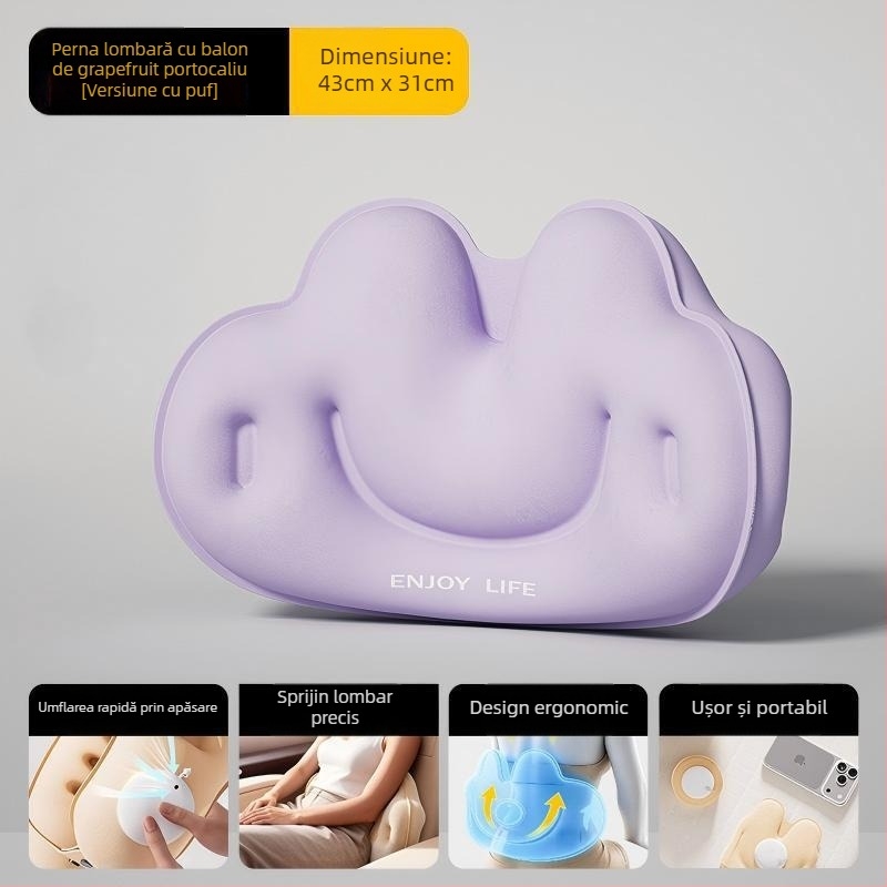 Cyan pernă de călătorie gonflabilă în formă de U, cu husă din PVC, umplere cu aer, stil desen animat, potrivită pentru mașină, călătorii, camping și avion