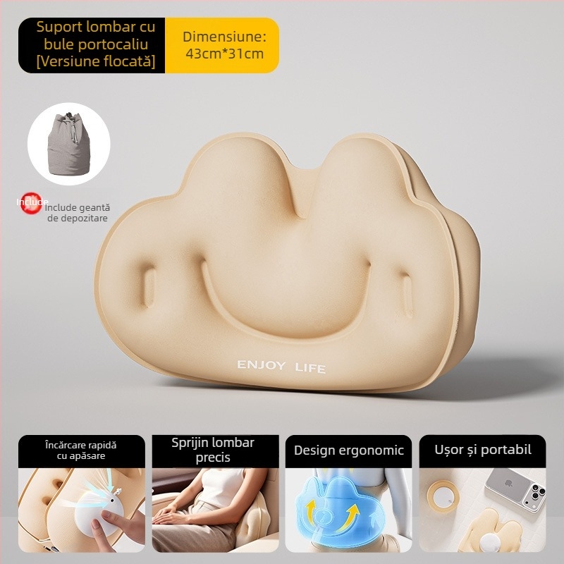 Cyan pernă de călătorie gonflabilă în formă de U, cu husă din PVC, umplere cu aer, stil desen animat, potrivită pentru mașină, călătorii, camping și avion