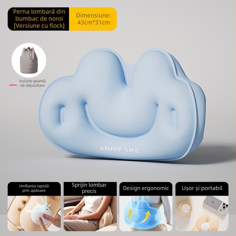 Cyan pernă de călătorie gonflabilă în formă de U, cu husă din PVC, umplere cu aer, stil desen animat, potrivită pentru mașină, călătorii, camping și avion