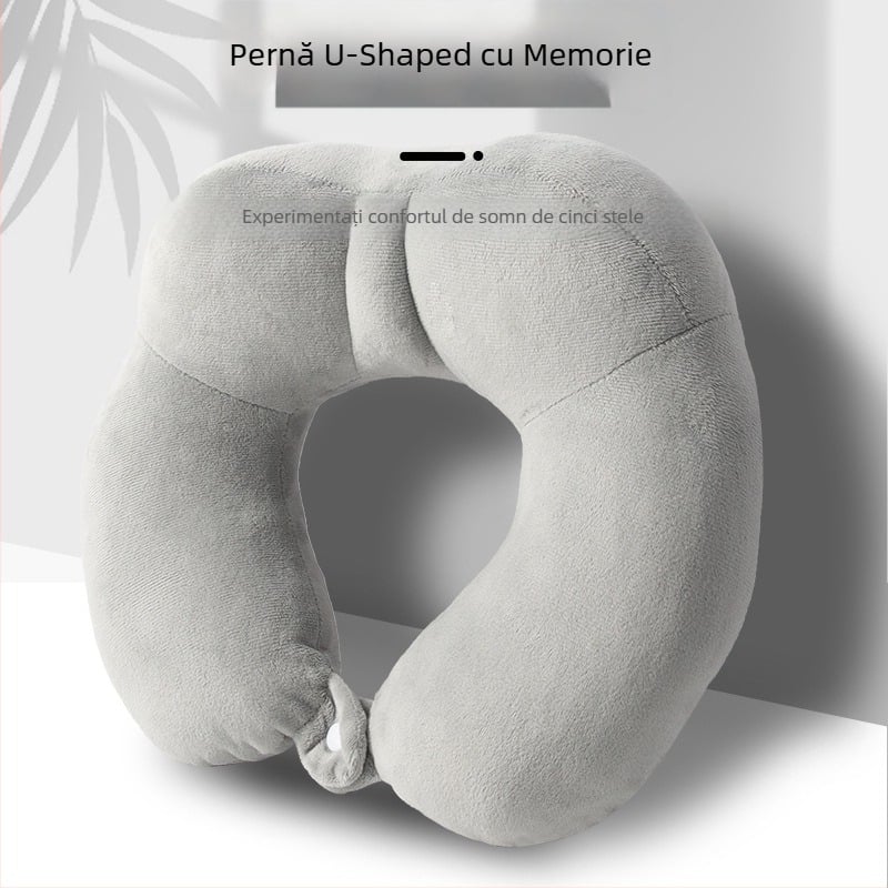 Baimei Pernă de călătorie în formă U pentru adulți – umplutură poliuretan, nucleu Crystal Velvet, husă 100% flanel, stil modern minimalist