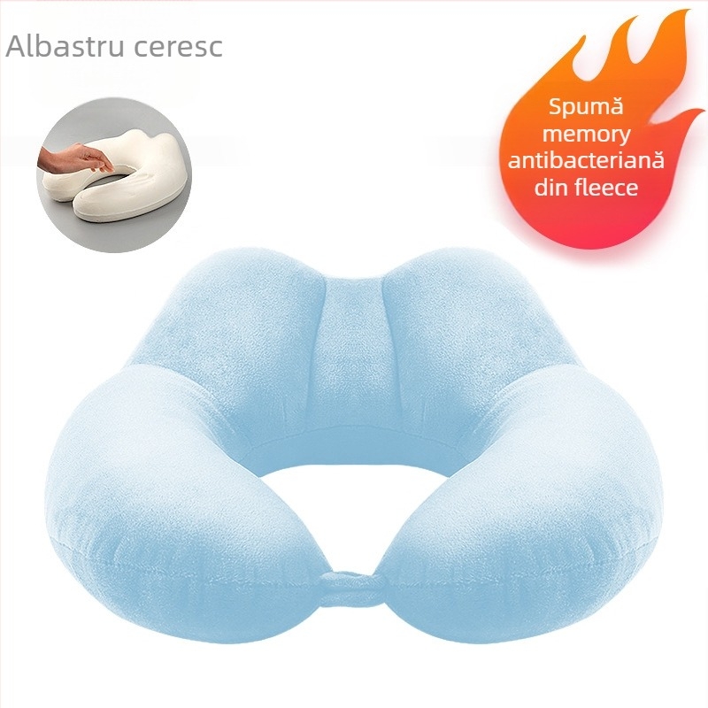 Baimei Pernă de călătorie în formă U pentru adulți – umplutură poliuretan, nucleu Crystal Velvet, husă 100% flanel, stil modern minimalist
