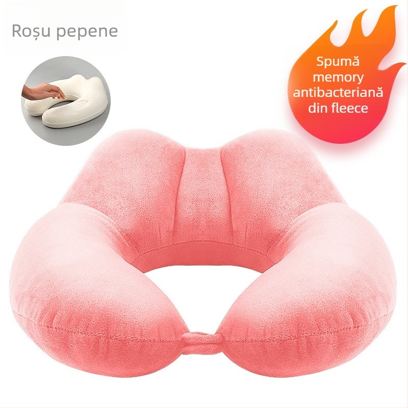 Baimei Pernă de călătorie în formă U pentru adulți – umplutură poliuretan, nucleu Crystal Velvet, husă 100% flanel, stil modern minimalist