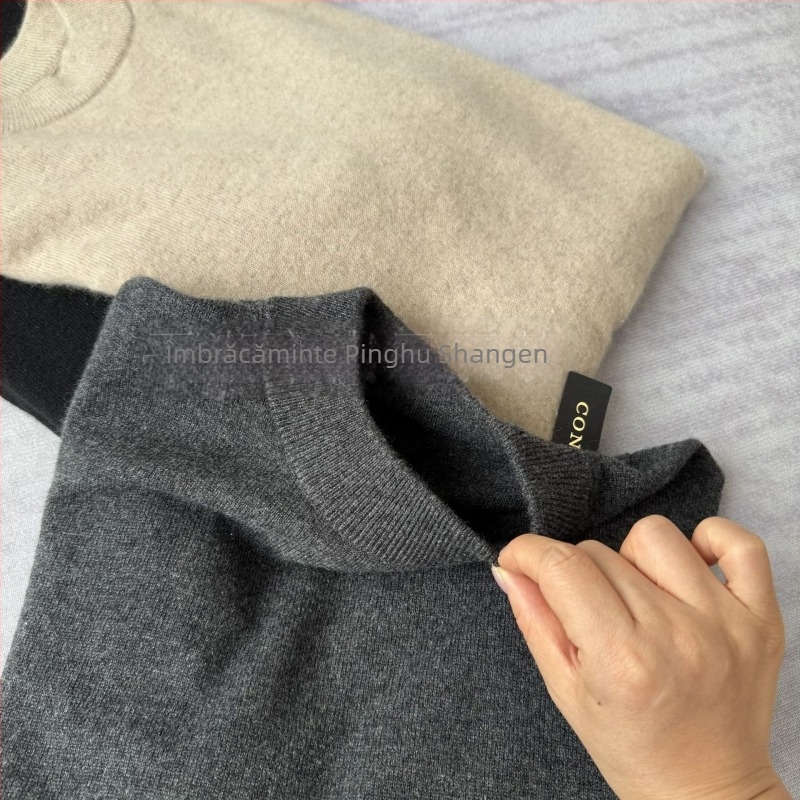 Pulover de cașmir pentru bărbați, fără cusături, guler rotund, mâneci lungi, croială lejeră