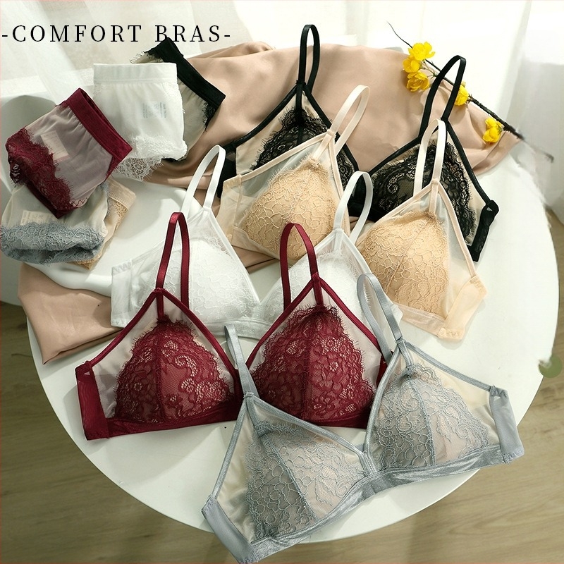 Sutien din dantelă cu cupă triunghiulară, cupă modelată subțire, căptușeală din burete, material principal Nylon 80%, respirabil și confortabil