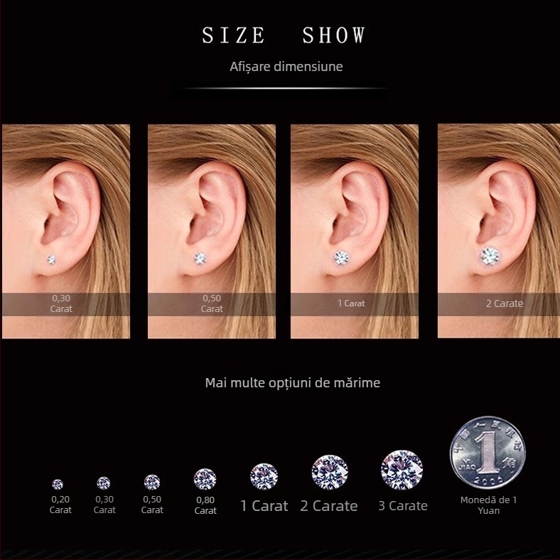 Cercei Moissanite din argint Sterling, montură cu patru gheare, formă rotundă