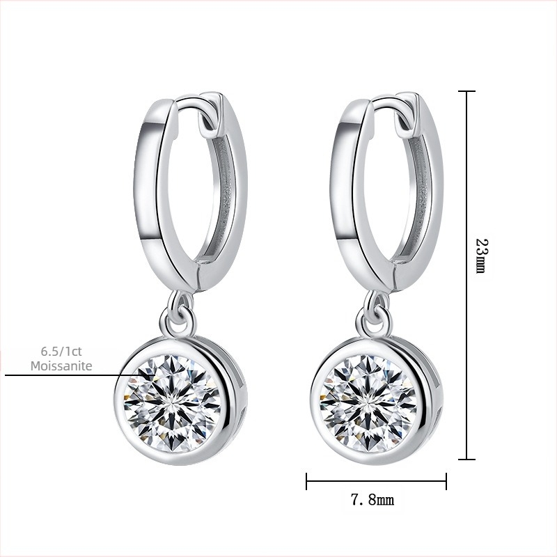 Cercei bubble cu Moissanite, 1 carat, argint 925, formă rotundă, tăiere cu opt inimi și opt săgeți