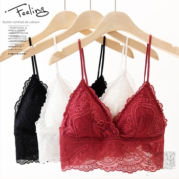 Sutien franțuzesc din dantelă, fără armături metalice, cupă completă, cupă turnată subțire, material nylon, bretele fixe duble, respirabil, spate frumos