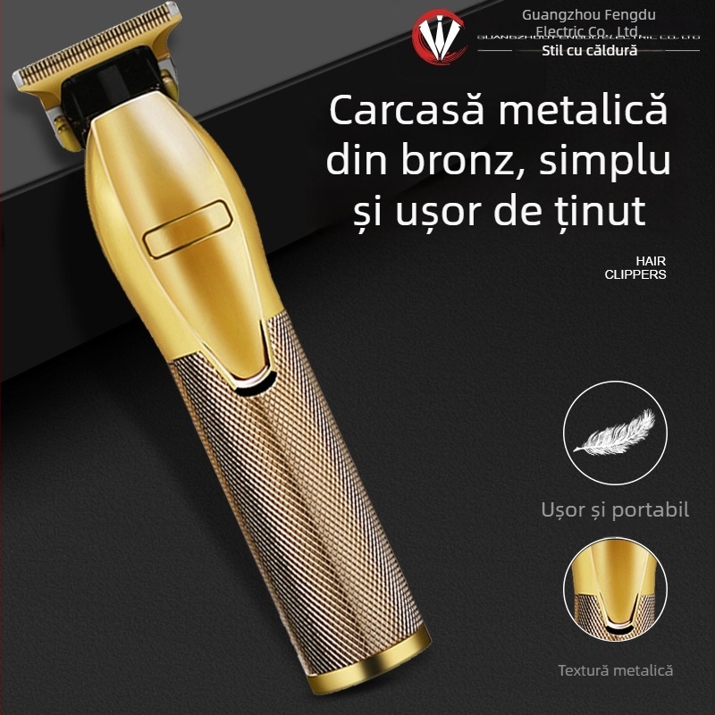 Mașină electrică de tuns păr cu motor brushless, alimentare duală (încărcare/baterie încorporată), baterie încorporată 1200–2000 mAh, autonomie 1–3 ore, lamă din oțel inoxidabil